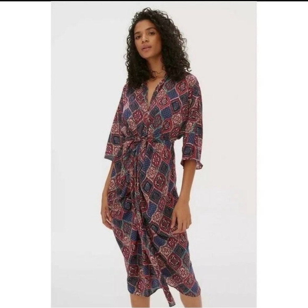 Anthropology 3/4 Sleeve Moskva Midi Dress Plum Kraftan Caften Dress Size M New